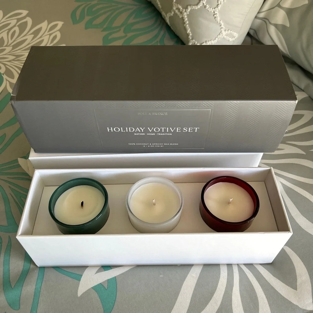 Boll & Branch Holiday Votive Candle Trio 100% Coconut & Apricot Wax Blend